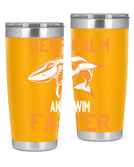 keep calm and swim faster Style 58#- shark  fish- Tumbler