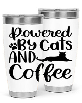 Powered By Cats And Coffee Style 102#- cat- Tumbler