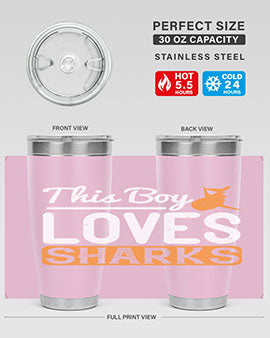 this boy loves sharks Style 14#- shark  fish- Tumbler