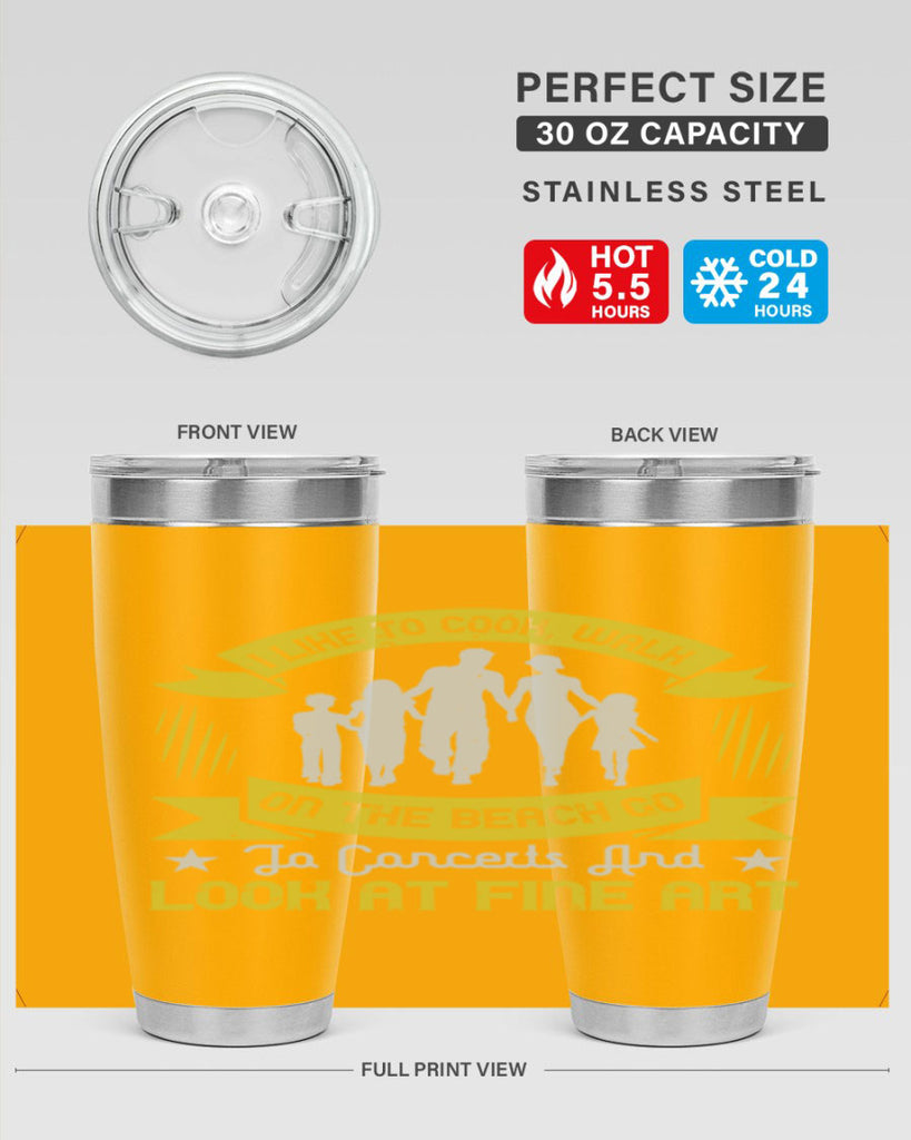 i like to cook walk on the beach go to concerts and look at fine art 69#- walking- Tumbler