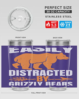 easily distracted by grizzly bears 1#- Bears- Tumbler